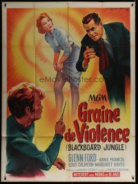 7t491 BLACKBOARD JUNGLE French 1p '55 Richard Brooks classic, great different art by Roger Soubie!
