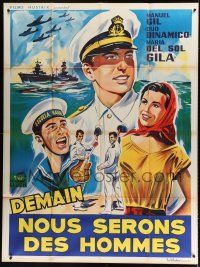 7t505 BOTON DE ANCLA French 1p '61 art of Spanish Navy sailors & pretty Maria Del Sol!