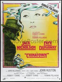 7t528 CHINATOWN French 1p R70s art of Jack Nicholson & Faye Dunaway by Jim Pearsall, Roman Polanski