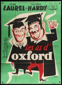 7t530 CHUMP AT OXFORD French 1p R50s different Hurel art of Laurel & Hardy in caps and gowns!