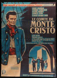 7t537 COUNT OF MONTE CRISTO style B French 1p '62 different art of Louis Jourdan as Edmond Dantes!