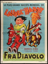 7t551 DEVIL'S BROTHER French 1p R50s Hal Roach, wacky art of Laurel & Hardy on horse & donkey!