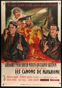 7t616 GUNS OF NAVARONE style C French 1p '61 different art of Peck, Niven & Quinn by Jean Mascii!