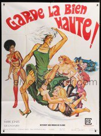 7t657 KEEP IT UP JACK French 1p '73 wacky art of man in drag chased by sexy half-naked women!
