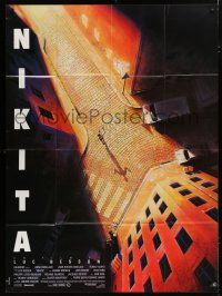 7t672 LA FEMME NIKITA French 1p '90 Luc Besson, cool overhead art of Anne Parillaud in alley!