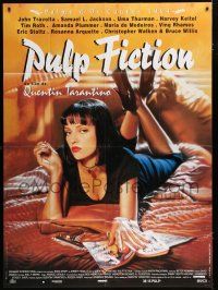 7t773 PULP FICTION French 1p '94 Quentin Tarantino, close up of sexy Uma Thurman on bed!