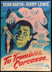 7t804 SCARED STIFF French 1p '53 different Grinsson art of Jerry Lewis, sexy Lizabeth Scott & ghost