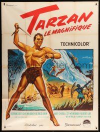 7t853 TARZAN THE MAGNIFICENT French 1p '60 Roger Soubie art of barechested Gordon Scott!