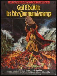 7t855 TEN COMMANDMENTS French 1p R70s Cecil B. DeMille classic, art of Charlton Heston w/ tablets!