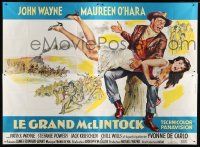 7t416 McLINTOCK French 4p '63 art of John Wayne giving Maureen O'Hara a spanking by Georges Allard