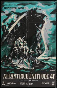 7t431 NIGHT TO REMEMBER French 31x47 '58 English Titanic biography, different Trambouze art!