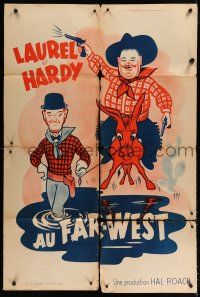 7t435 WAY OUT WEST French 31x47 R60s wacky different art of cowboys Laurel & Hardy, classic!