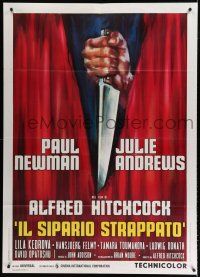 7t403 TORN CURTAIN Italian 1p R72 Alfred Hitchcock, cool artwork of knife tearing curtain!