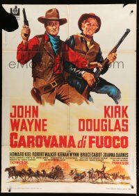7t406 WAR WAGON Italian 1p '67 cowboys John Wayne & Kirk Douglas, different art by Olivetti!