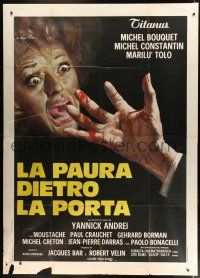 7t259 BEYOND FEAR Italian 2p '75 Ciriello art of woman terrified of bloody hand!