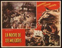 7t235 NIGHT OF A THOUSAND CATS Mexican LC '74 wacky scene & border art with many felines!