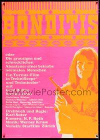 7t193 BONDITIS Swiss '68 Karl Suter's Bonditis, cool image of sexy girl with gun!