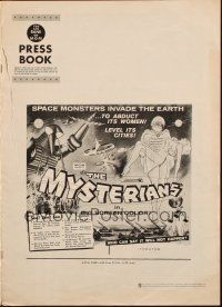 7t137 MYSTERIANS pressbook '59 Ishiro Honda, they're abducting Earth's women & leveling its cities!