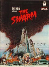 7t156 SWARM pressbook '78 directed by Irwin Allen, cool art of killer bee attack by C.W. Taylor!