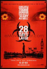 7w029 28 DAYS LATER teaser 1sh '03 Danny Boyle, Cillian Murphy vs. zombies in London!