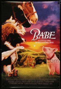 7w058 BABE DS 1sh '95 classic talking pig, children's farm animal comedy!