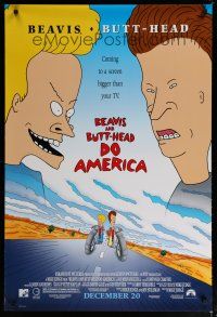 7w068 BEAVIS & BUTT-HEAD DO AMERICA advance 1sh '96 Mike Judge MTV juvenile delinquent cartoon!