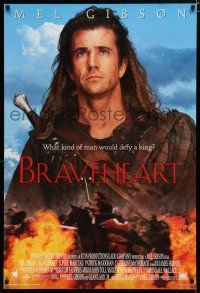 7w087 BRAVEHEART style B int'l DS 1sh '95 cool image of Mel Gibson as William Wallace!
