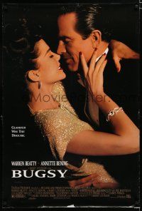 7w093 BUGSY DS 1sh '91 close-up of Warren Beatty embracing Annette Bening!