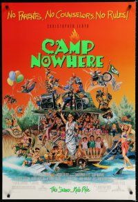 7w096 CAMP NOWHERE advance DS 1sh '94 wacky artwork of Christopher Lloyd & cast!