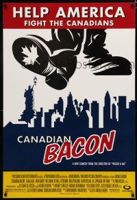 7w097 CANADIAN BACON DS 1sh '95 cool artwork, help America fight the Canadians!