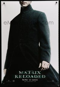 7w010 MATRIX RELOADED teaser DS 1sh '03 cool close-up of Keanu Reeves as Neo!