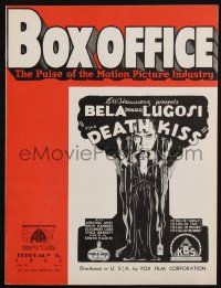 7x088 BOX OFFICE exhibitor magazine February 9, 1933 cool cover art for Bela Lugosi in Death Kiss!