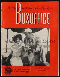 7x092 BOX OFFICE exhibitor magazine April 12, 1952 Humphrey Bogart & Hepburn in African Queen!