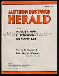 7x079 MOTION PICTURE HERALD exhibitor magazine August 16, 1958 Karloff in Frankenstein 1970 & more!
