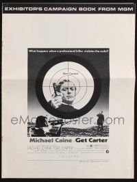 7x577 GET CARTER pressbook '71 cool image of Michael Caine with gun in assassin's scope!