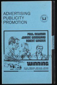 7x901 WINNING pressbook '69 Paul Newman, Joanne Woodward, Indy car racing art by Howard Terpning!