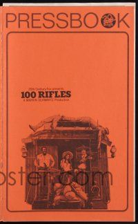 7x398 100 RIFLES pressbook '69 Jim Brown, sexy Raquel Welch & Burt Reynolds on back of train!