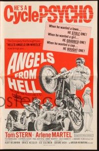 7x419 ANGELS FROM HELL pressbook '68 AIP, image of motorcycle-psycho biker, he's a cycle psycho!
