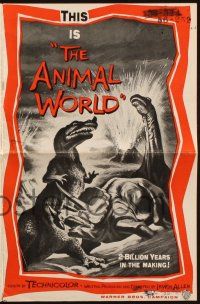 7x422 ANIMAL WORLD pressbook '56 great artwork of prehistoric dinosaurs & erupting volcano!