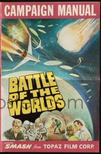 7x433 BATTLE OF THE WORLDS pressbook '63 cool sci-fi, flying saucers from a hostile enemy planet!
