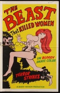 7x435 BEAST THAT KILLED WOMEN pressbook '65 Barry Mahon, wild artwork of beast attacking sexy girl