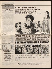 7x541 ELMER GANTRY pressbook '60 Jean Simmons, Shirley Jones & Patti Page damn Burt Lancaster's soul