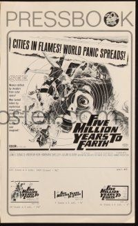 7x560 FIVE MILLION YEARS TO EARTH pressbook '67 cities in flames, world panic spreads!