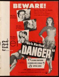 7x584 GIRLS MARKED DANGER pressbook '54 La Tratta Delle Bianche, Silvana Pampanini & Sophia Loren!