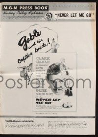 7x727 NEVER LET ME GO pressbook '53 romantic images of Clark Gable & sexy Gene Tierney!