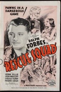 7x776 RESCUE SQUAD pressbook '35 Ralph Forbes, firefighters, pawns in a dangerous game!