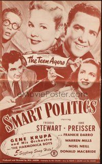 7x825 SMART POLITICS pressbook '48 Gene Krupa playing drums, Teen Agers Stewart & June Preisser!