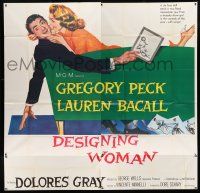 7y037 DESIGNING WOMAN style D 6sh '57 romantic art of Gregory Peck & Lauren Bacall on couch!