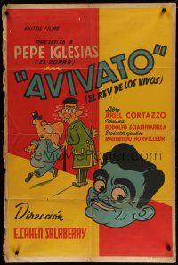 7y142 AVIVATO Argentinean '49 wacky artwork of Pepe Iglesias in title role!