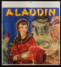 7y006 ALADDIN stage play English 6sh '30s stone litho of female lead with genie, lamp & treasure!